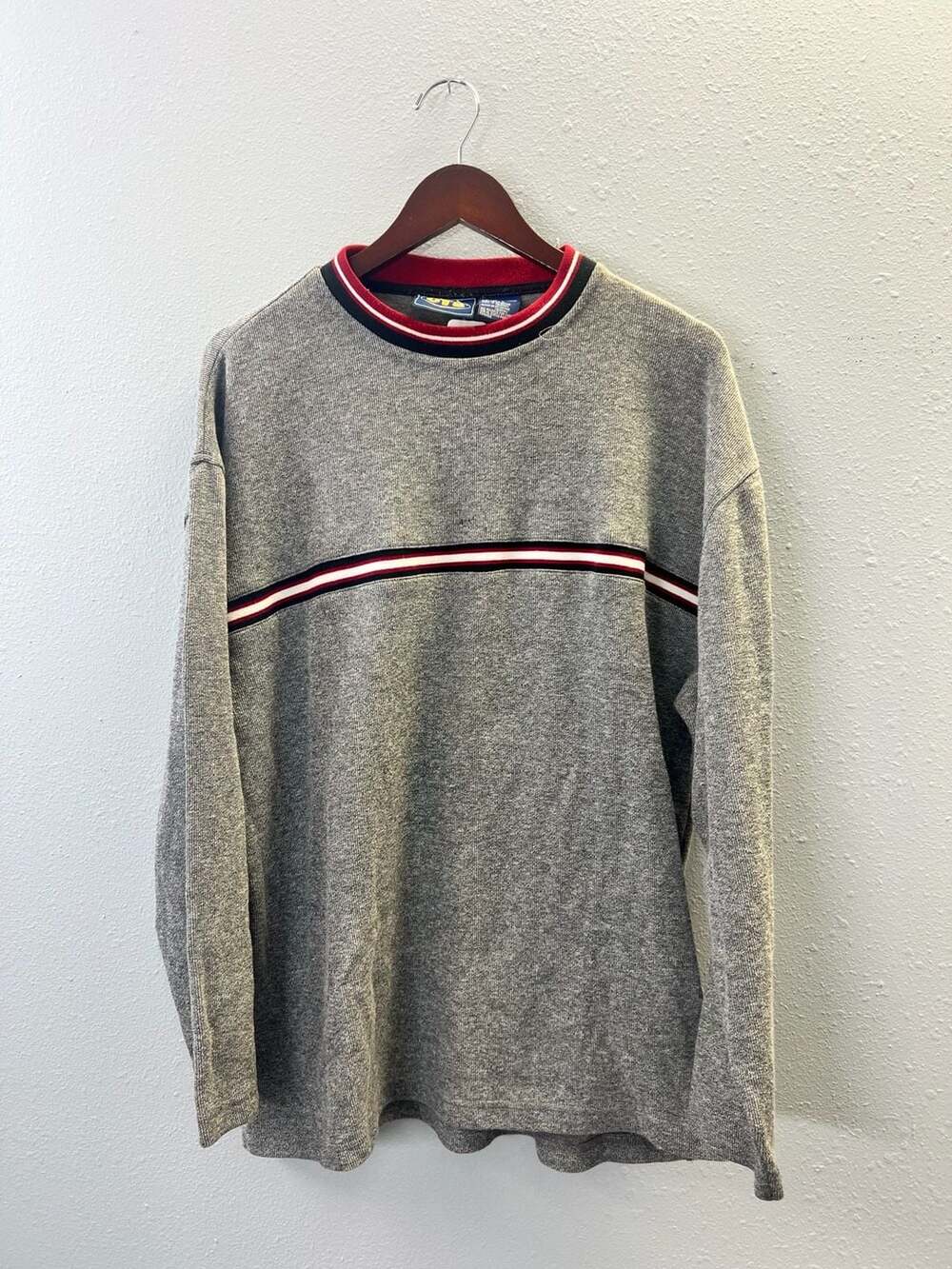 Vintage OTB Striped Ribbed Knit Sweater Gray Red Size Large Crewneck Y2K 0191